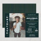 Invitation Rustic Country Army Green Gold Photo Graduation (Devant / Derrière)