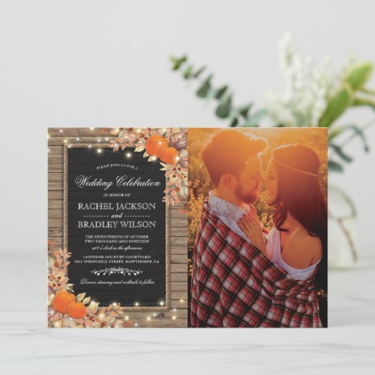 Invitation Rustic Country Automne Automne Mariage photo (Debout devant)