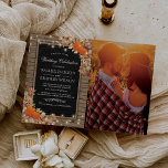 Invitation Rustic Country Automne Automne Mariage photo<br><div class="desc">Invitations de mariage rustique récolté avec un arrière - plan en bois chic de pays,  pièce centrale en damier noir,  corde,  citrouilles halloween,  feuillage d'automne,  glands,  un éparpillement de feuilles d'automne,  lumières scintillantes,  une photo de la future mariée & mariée,  et un modèle mariage personnalisé.</div>