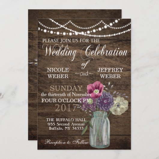 Invitation Rustic Country Automne Hiver Automne Mariage Mason (Devant / Derrière)