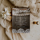 Invitation Rustic Country Baby's Breath String Mariage<br><div class="desc">Invitations de mariages campagnards avec un arrière - plan de tonneau en bois rustique, des lampes à cordes scintillantes, un design floral respirant pour bébé, votre monogramme et un élégant modèle mariage modifiable. Vous trouverez les articles mariages correspondants plus loin dans la page, si toutefois vous ne pouvez pas trouver...</div>