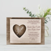 Invitation Rustic Country Barn Wood Love Coeur Wedding Invita (Debout devant)