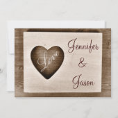 Invitation Rustic Country Barn Wood Love Coeur Wedding Invita (Dos)