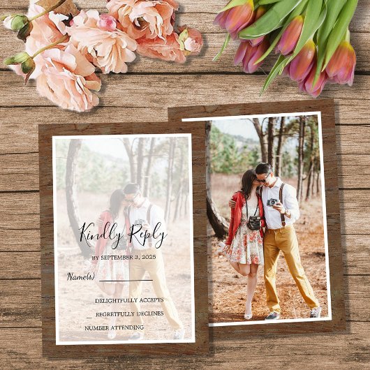 Invitation Rustic country barn wood photo wedding RSVP