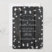 Invitation Rustic country barn wood string lights wedding (Devant)