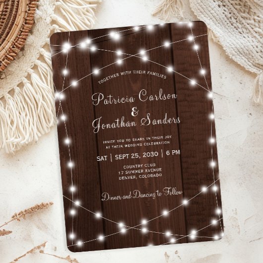 Invitation Rustic country barn wood string lights wedding
