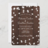 Invitation Rustic country barn wood string lights wedding (Devant)