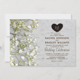 Invitation Rustic Country Birch Tree Baby's Breath Mariage