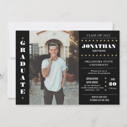 Invitation Rustic Country Black Gold Photo Graduation (Devant)