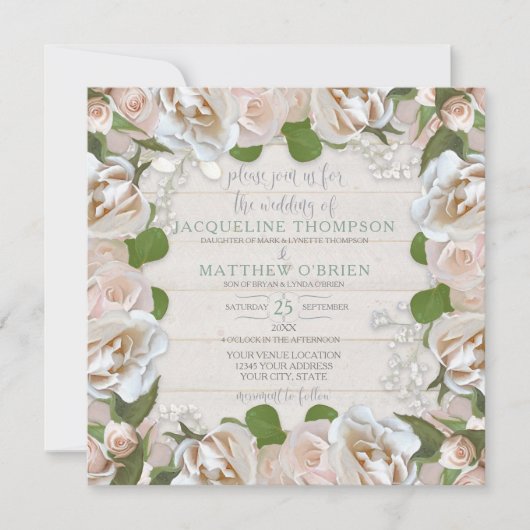 Invitation Rustic Country Blush Rose Floral Moderne Wreath (Devant)
