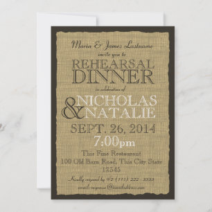 Invitation Rustic Country Burlap 5x7 Dîner de répétition