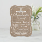 Invitation Rustic Country Burlap Bachelorette Party (Debout devant)