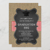 Invitation Rustic Country Burlap Chalkboard GRADUATION BBQ (Devant / Derrière)