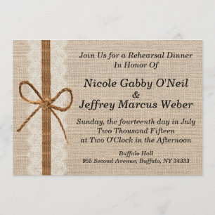 Invitation Rustic Country Burlap Dîner de répétition Mariage