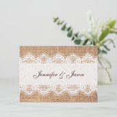 Invitation Rustic Country Burlap et dentelle mariage invitati (Debout devant)