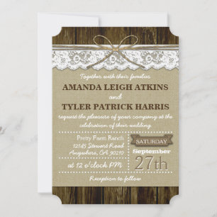Invitation Rustic Country Burlap et dentelle mariage invitati