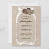Invitation Rustic Country Burlap Hearts Mason Jar Mariage (Devant)