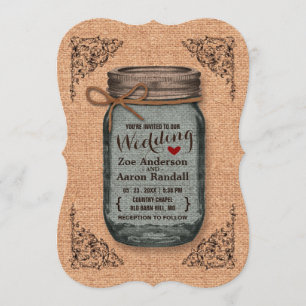 Invitation Rustic Country Burlap Jar Vintage Wedding 2