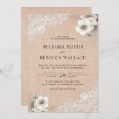 Invitation Rustic Country Burlap Lace Ivory FlorMariage (Devant / Derrière)