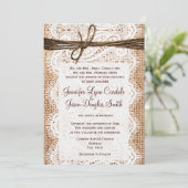 Invitation Rustic Country Burlap Lace Twine Wedding Invite (Debout devant)