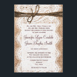 Invitation Rustic Country Burlap Lace Twine Wedding Invite<br><div class="desc">Cette faire-part de mariage rustique est parfaite pour tous les mariages occidentaux du pays. Il présente un arrière - plan de burlap imprimé rustique de chaque côté de l'invitation. L'invitation a une dentelle imprimée sur le dessus du burlap. Le dessus est orné d'une gravure de ficelle imprimée. Le burlap, la...</div>