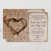 Invitation Rustic Country Burlap Twine Heart Wedt Invite (Devant / Derrière)