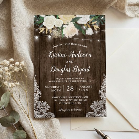 Invitation Rustic Country Chic Floral String Mariage