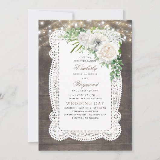 Invitation Rustic Country Chic Floral String Mariage (Devant)