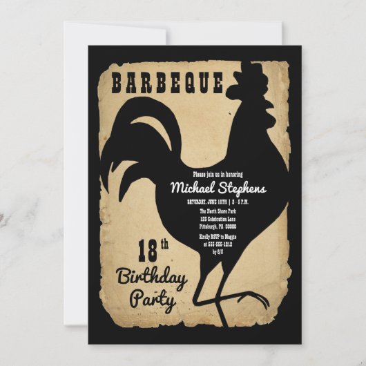 Invitation Rustic Country Chicken BBQ 18e fête d'anniversaire (Devant)