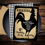 Invitation Rustic Country Chicken BBQ 40e fête d'anniversaire<br><div class="desc">Style rustique ferme avec aspect vieilli,  déchirée en papier et chèques de buffle noir et blanc comme arrière - plans pour une silhouette de coq noir "BARBEQUE" Design de fête d'anniversaire par Holiday Hearts Designs (droits réservés).</div>