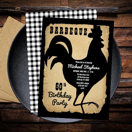 Invitation Rustic Country Chicken BBQ 60e fête d'anniversaire