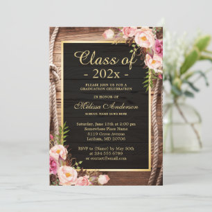 Invitation Rustic Country Class of 2024 Graduate Wood Floral