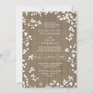 Invitation Rustic Country Couples Douche Baby's Breath Wreath