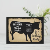Invitation Rustic Country Cow 21e anniversaire de fête Barbeq (Debout devant)