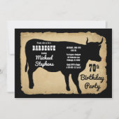 Invitation Rustic Country Cow 70e Anniversaire de fête Barbeq (Devant)