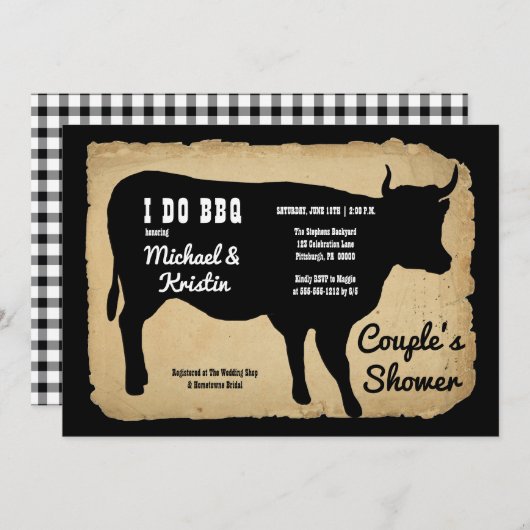 Invitation Rustic Country Cow Couple's Shower I DO BBQ (Devant / Derrière)