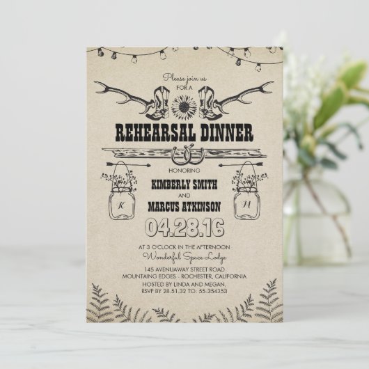 Invitation Rustic Country Cowboy Bottes Dîner De Répétition (Debout devant)
