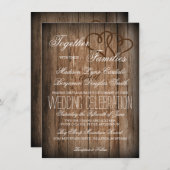 Invitation Rustic Country Double Coeurs Wood Wedts Invite (Devant / Derrière)