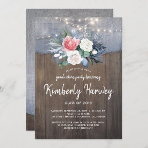 Invitation Rustic Country Dusty Blue Floral 2019 Graduation