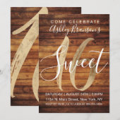 Invitation Rustic Country Faux Gold Foil Wood Sweet 16 (Devant / Derrière)