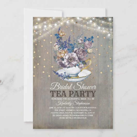 Invitation Rustic Country Fête des mariées Tea Party (Devant)