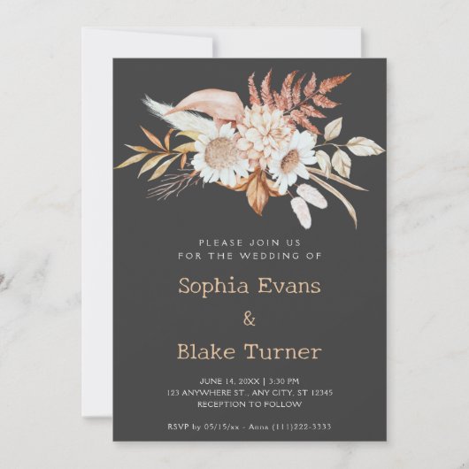 Invitation Rustic Country Floral Botanique Mariage d'ombre (Devant)