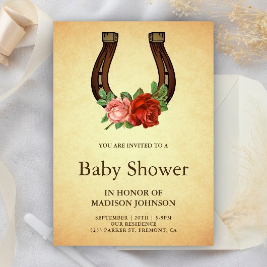 Invitation Rustic Country Floral Horseshoe Baby shower