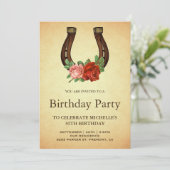 Invitation Rustic Country Floral Horseshoe fête d'anniversair (Debout devant)