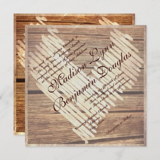 Invitation Rustic Country Grange Bois Coeur Mariage Invitatio (Devant / Derrière)