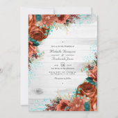 Invitation Rustic Country Grange Coral et Turquoise Floral Ma (Devant)