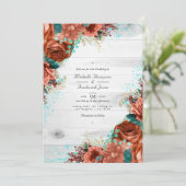Invitation Rustic Country Grange Coral et Turquoise Floral Ma (Debout devant)