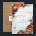 Invitation Rustic Country Grange Coral et Turquoise Floral Ma<br><div class="desc">Turquoise - turquoise et corail roses rustique jardin carte d'invitation pour mariage conçu pour être rapidement et facilement customisé à votre événement spécifique. Idéal pour un thème ou un mariage de jardin. Le code QR au verso dirige vers votre site mariage où les gens peuvent en savoir plus et rsvp....</div>