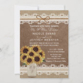 Invitation Rustic Country Grange Mariage Sunflower Mason Card (Devant)