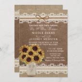 Invitation Rustic Country Grange Mariage Sunflower Mason Card (Devant / Derrière)